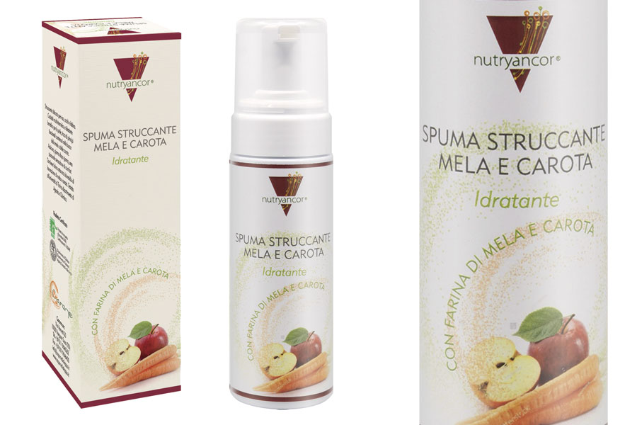 Spuma struccante MELA E CAROTA - 150 ml 0546 Nutryancor spuma per listino grande Carone - Nutryancor - SPUMA STRUCCANTE alla Mela e Carota