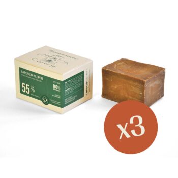 3 Pezzi - SAPONE DI ALEPPO olio d’oliva e olio di alloro 55% - 180 g