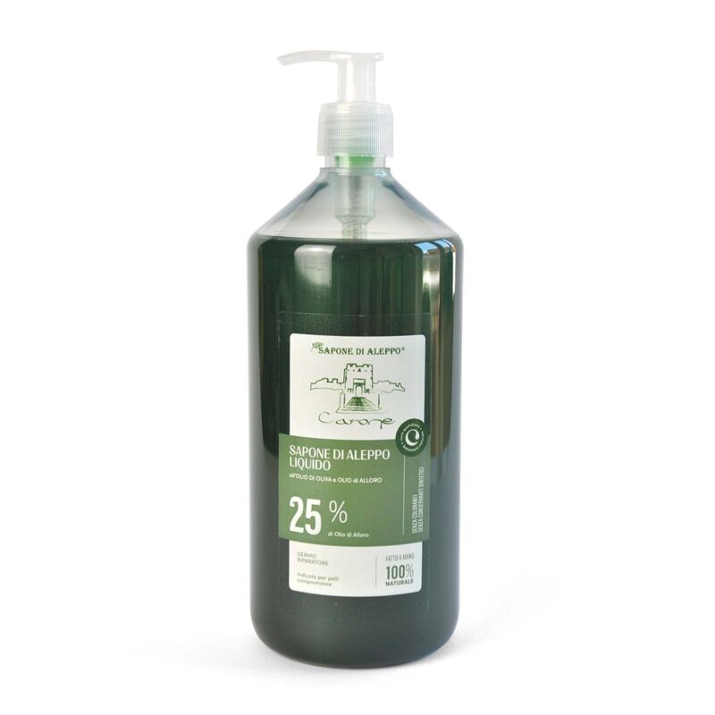 SAPONE DI ALEPPO LIQUIDO olio d’oliva e olio di alloro 25% - 400 e 1000 ml - immagine 3